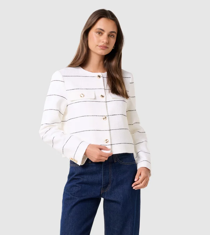forever new  LILA Striped Long Sleeves Boucle Jacket for Women | Best Price UAE